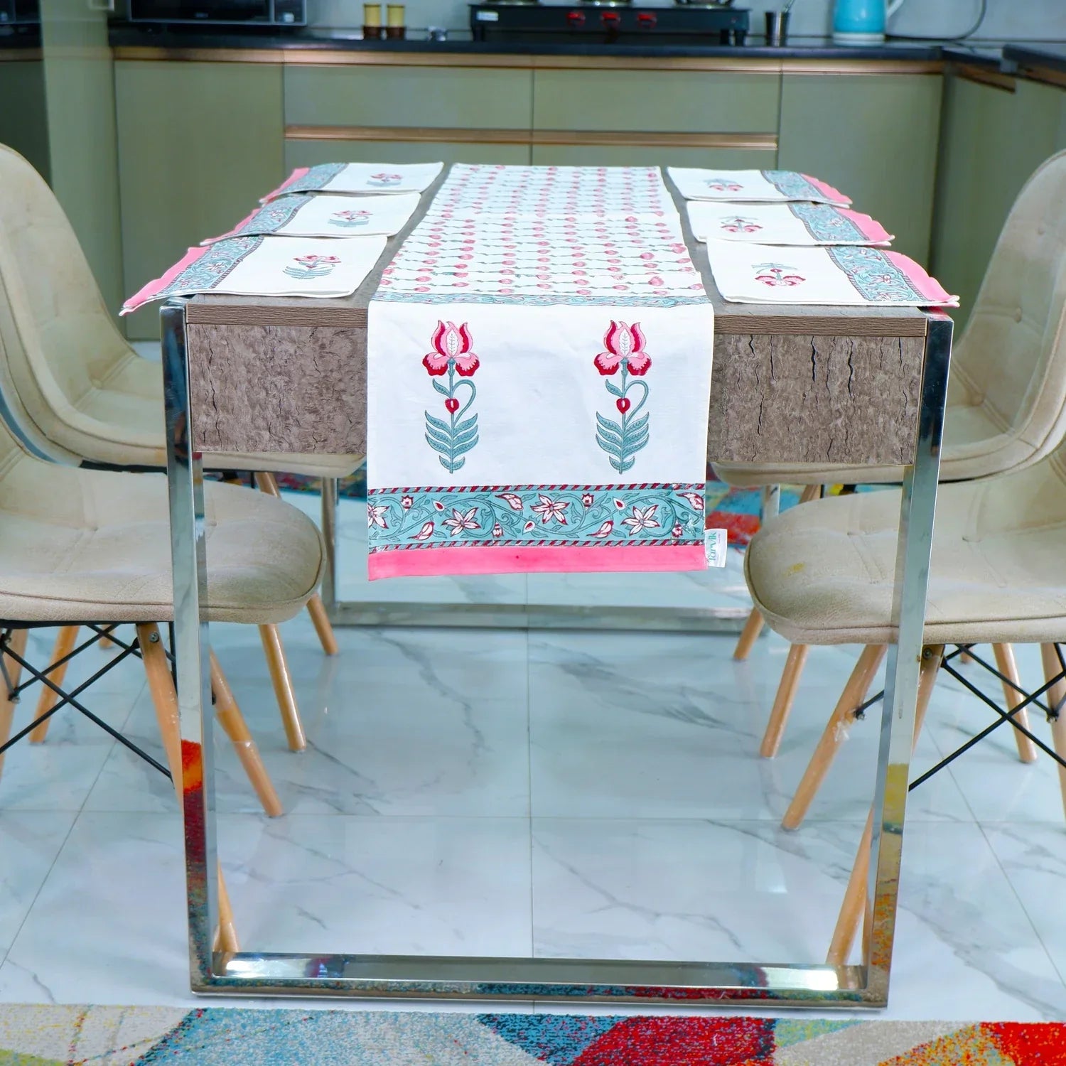 Hand Block Printed Cotton Table Runner - Faye - Tarvik